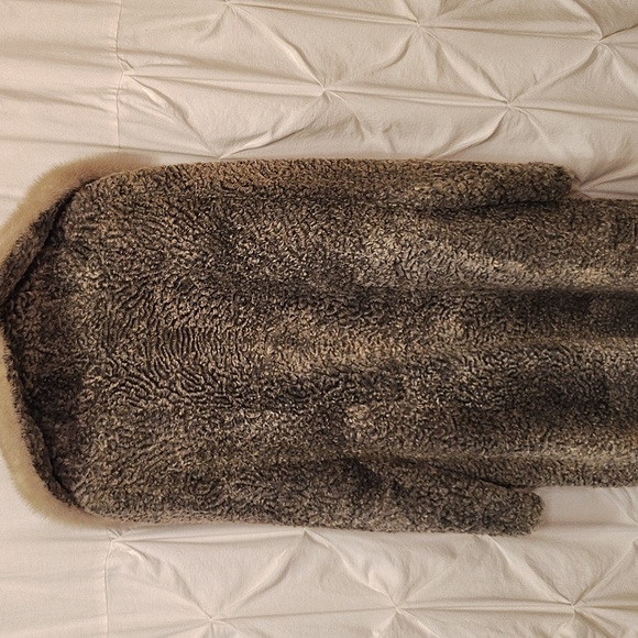 GRAY ASTRAKHAN LAMB & MINK FUR COAT JACKET WOMEN - Picture 7 of 16